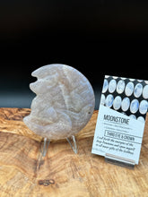 Load image into Gallery viewer, Nine-Tailed Fox – Blue Flash Moonstone Carving with Meaning Card & Acrylic Stand - The7directions