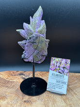 Load image into Gallery viewer, Rare Atlantisite Stichtite Serpentine Nine Tail Fox w/ custom stand - The7directions