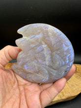 Load image into Gallery viewer, Nine-Tailed Fox – Blue Flash Moonstone Carving with Meaning Card & Acrylic Stand - The7directions