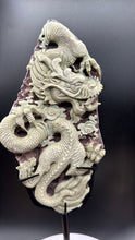 Load image into Gallery viewer, Exquisite Purple Robe Jade Dragon Carving with Custom Stand