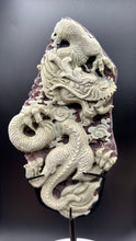 Load image into Gallery viewer, Exquisite Purple Robe Jade Dragon Carving with Custom Stand