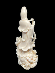 Carved Palm nut Goddess of Compassion Guan Yin and dragon H