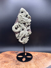 Load image into Gallery viewer, Exquisite Purple Robe Jade Dragon Carving with Custom Stand