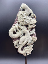Load image into Gallery viewer, Exquisite Purple Robe Jade Dragon Carving with Custom Stand