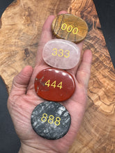 Load image into Gallery viewer, Set of 4 Angel Number Palm Stones – 000 • 333 • 444 • 888 | Crystal Pocket Stones
