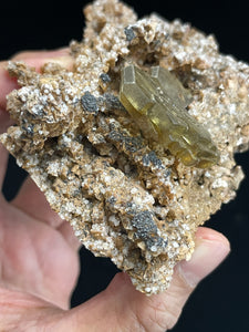 Golden barite in matrix from Peru w/ crystal info card