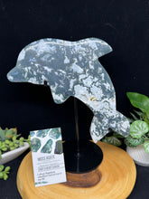 Load image into Gallery viewer, Moss Agate Dolphin Spirit Animal SZ15 Harmony • Flow • Emotional Balance