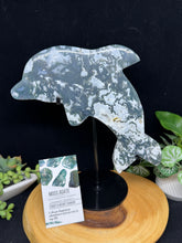 Load image into Gallery viewer, Moss Agate Dolphin Spirit Animal SZ15 Harmony • Flow • Emotional Balance