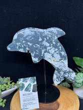 Load image into Gallery viewer, Moss Agate Dolphin Spirit Animal SZ15 Harmony • Flow • Emotional Balance