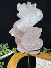 Load image into Gallery viewer, 9.5" Rose Quartz Dragon Carving on Custom Stand SZ19 Love stone