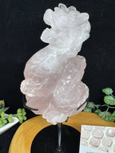 Load image into Gallery viewer, 9.5" Rose Quartz Dragon Carving on Custom Stand SZ19 Love stone