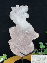 Load image into Gallery viewer, 9.5" Rose Quartz Dragon Carving on Custom Stand SZ19 Love stone