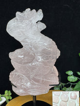 Load image into Gallery viewer, 9.5" Rose Quartz Dragon Carving on Custom Stand SZ19 Love stone