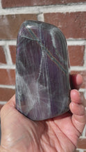 Load and play video in Gallery viewer, Incredible purple labradorite free form w/ crystal info card ZE13
