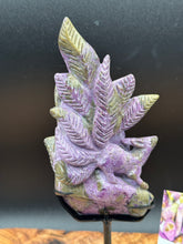 Load image into Gallery viewer, Rare Atlantisite Stichtite Serpentine Nine Tail Fox w/ custom stand - The7directions
