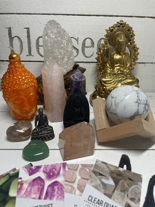 10 piece lot of Altar Buddha set of crystals and grid ZB87