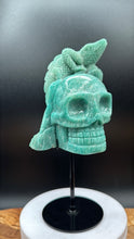 Load image into Gallery viewer, 8.25" Amazonite Skull with Lizard on Custom Stand Crystal Carving, Throat Chakra - The7directions
