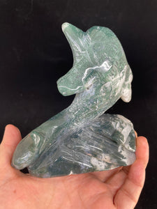 116mm Moss Agate Dolphin Z71 with crystal info card