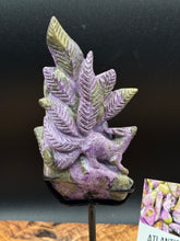 Load image into Gallery viewer, Rare Atlantisite Stichtite Serpentine Nine Tail Fox w/ custom stand - The7directions

