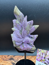 Load image into Gallery viewer, Rare Atlantisite Stichtite Serpentine Nine Tail Fox w/ custom stand - The7directions

