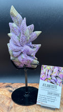 Load image into Gallery viewer, Rare Atlantisite Stichtite Serpentine Nine Tail Fox w/ custom stand - The7directions
