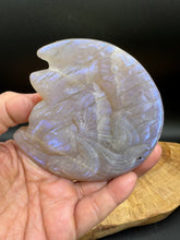 Load image into Gallery viewer, Nine-Tailed Fox – Blue Flash Moonstone Carving with Meaning Card &amp; Acrylic Stand - The7directions
