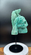 Load image into Gallery viewer, 8.25" Amazonite Skull with Lizard on Custom Stand Crystal Carving, Throat Chakra - The7directions
