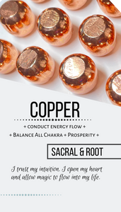 set of 3 - 1/2” Copper blocks Grounding with crystal info card