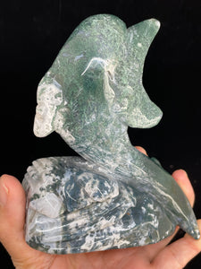 116mm Moss Agate Dolphin Z71 with crystal info card