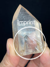 Load image into Gallery viewer, 51 mm Cut base tangerine Lemurian Imprint quartz from Brazil with crystal info card ZB53
