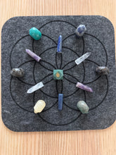 Load image into Gallery viewer, Seed of Life Felt Altar Grid – Gray with Black Embossed Pattern
