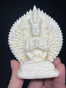 Carved Palm nut double sided Thousand Hand Guan Yin with gift box Q