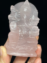 Load image into Gallery viewer, 78mm Rose Quartz carved Lord Ganesha Z33 Love crystal with crystal info card
