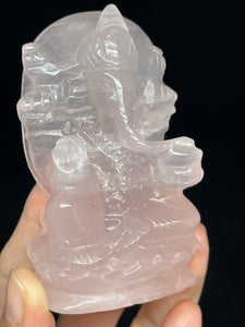 78mm Rose Quartz carved Lord Ganesha Z33 Love crystal with crystal info card