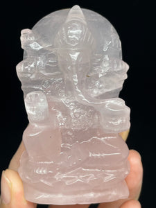 78mm Rose Quartz carved Lord Ganesha Z33 Love crystal with crystal info card