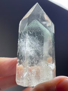 Brazilian Clear quartz tower chlorite phantom generator with crystal info card Z47