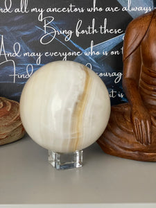 Large 95mm White banded Calcite Sphere Z50