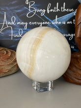 Load image into Gallery viewer, Large 95mm White banded Calcite Sphere Z50

