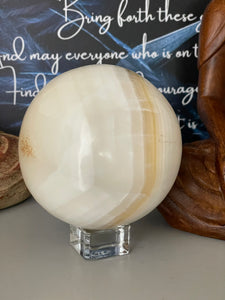 Large 95mm White banded Calcite Sphere Z50