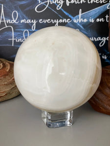 Large 95mm White banded Calcite Sphere Z50