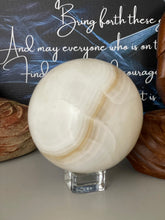 Load image into Gallery viewer, Large 95mm White banded Calcite Sphere Z50
