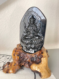 Black Obsidian Guan Yin Goddess of Compassion Z51 statue with custom wood base