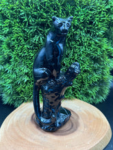Load image into Gallery viewer, Majestic Black Obsidian Panther on Tree Carving – 7 3/4"  Protection • Power • Stealth SZ95
