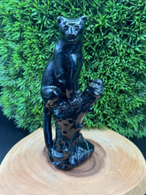 Load image into Gallery viewer, Majestic Black Obsidian Panther on Tree Carving – 7 3/4"  Protection • Power • Stealth SZ95
