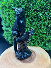 Load image into Gallery viewer, Majestic Black Obsidian Panther on Tree Carving – 7 3/4"  Protection • Power • Stealth SZ95
