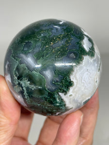 56mm Moss Agate Sphere Z58 with crystal info card