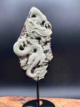Load image into Gallery viewer, Exquisite Purple Robe Jade Dragon Carving with Custom Stand
