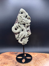 Load image into Gallery viewer, Exquisite Purple Robe Jade Dragon Carving with Custom Stand
