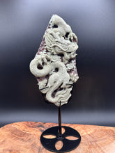 Load image into Gallery viewer, Exquisite Purple Robe Jade Dragon Carving with Custom Stand
