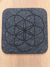 Load image into Gallery viewer, Seed of Life Felt Altar Grid – Gray with Black Embossed Pattern
